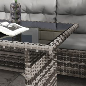 Outsunny 6pcs Outdoor Rattan Sofa Set Garden Wicker Sectional Couch Furniture Set with Dining Table and Chair Grey - Image 9