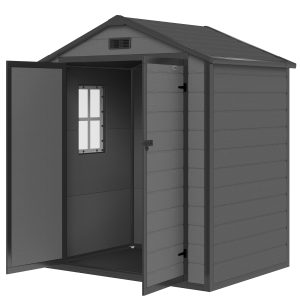 Outsunny 6x4.5FT Plastic Shed, Lockable Garden Tool Storage House with Double Doors and Vent, Grey - Image 2