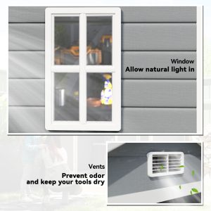 Outsunny 6x4.5FT Plastic Shed, Lockable Garden Tool Storage House with Double Doors and Vent, Grey - Image 7