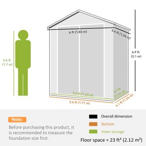 Outsunny 6x4.5FT Plastic Shed, Lockable Garden Tool Storage House with Double Doors and Vent, Grey - Image 3