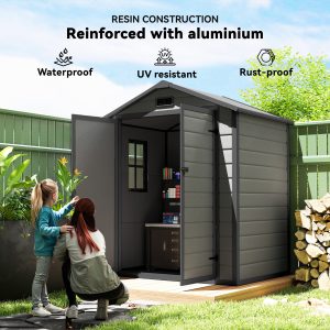 Outsunny 6x4.5FT Plastic Shed, Lockable Garden Tool Storage House with Double Doors and Vent, Grey - Image 4