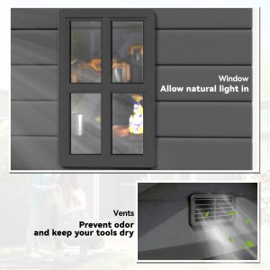 Outsunny 6x4.5FT Plastic Shed, Lockable Garden Tool Storage House with Double Doors and Vent, Grey - Image 6