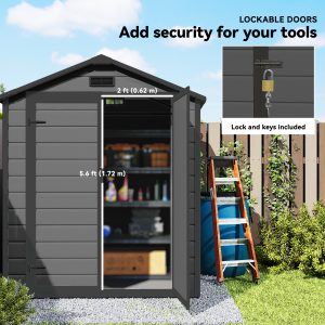 Outsunny 6x4.5FT Plastic Shed, Lockable Garden Tool Storage House with Double Doors and Vent, Grey - Image 7