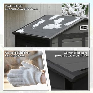 Outsunny 6x4.5FT Plastic Shed, Lockable Garden Tool Storage House with Double Doors and Vent, Grey - Image 9