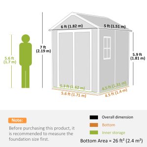 Outsunny 6x5 Plastic Garden Storage Shed with Floor Window Lockable Doors and Vents Outdoor Wood Effect Grey - Image 3