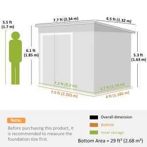 Outsunny 7.5' x 4.3' Outdoor Storage Shed, Waterproof Metal Garden Shed with Lockable Doors, for Backyard, Lawn, Patio, Dark Grey - Image 3
