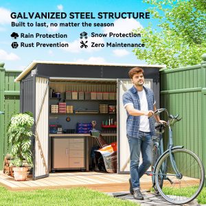 Outsunny 7.5' x 4.3' Outdoor Storage Shed, Waterproof Metal Garden Shed with Lockable Doors, for Backyard, Lawn, Patio, Dark Grey - Image 14