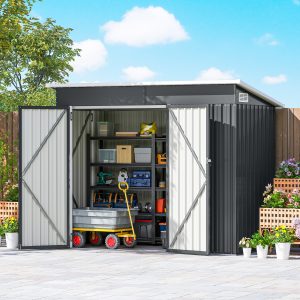 Outsunny 7.5' x 4.3' Outdoor Storage Shed, Waterproof Metal Garden Shed with Lockable Doors, for Backyard, Lawn, Patio, Dark Grey - Image 8