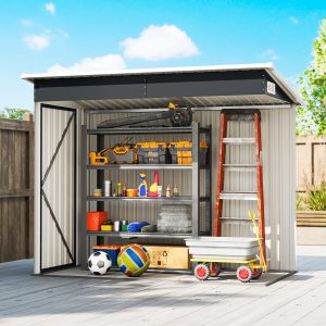 Outsunny 7.5' x 4.3' Outdoor Storage Shed, Waterproof Metal Garden Shed with Lockable Doors, for Backyard, Lawn, Patio, Dark Grey - Image 9