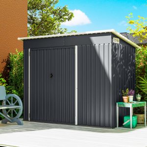 Outsunny 7.5' x 4.3' Outdoor Storage Shed, Waterproof Metal Garden Shed with Lockable Doors, for Backyard, Lawn, Patio, Dark Grey - Image 10