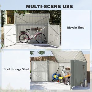 Outsunny 7.6 x 3.4ft Outdoor Storage Shed, 3 Garbage Bin Shed Organizer with Lockable Double Doors, Openable Lid, Silver Grey - Image 4