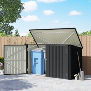 Outsunny 7.6 x 3.4ft Outdoor Storage Shed, Triple Garbage Bin Shed Organizer with Lockable Double Doors and Openable Lid - Image 1