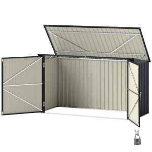 Outsunny 7.6 x 3.4ft Outdoor Storage Shed, Triple Garbage Bin Shed Organizer with Lockable Double Doors and Openable Lid - Image 2
