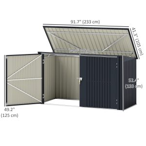 Outsunny 7.6 x 3.4ft Outdoor Storage Shed, Triple Garbage Bin Shed Organizer with Lockable Double Doors and Openable Lid - Image 3