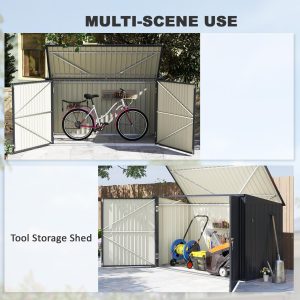 Outsunny 7.6 x 3.4ft Outdoor Storage Shed, Triple Garbage Bin Shed Organizer with Lockable Double Doors and Openable Lid - Image 4