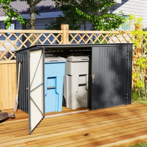 Outsunny 7.6 x 3.4ft Outdoor Storage Shed, Triple Garbage Bin Shed Organizer with Lockable Double Doors and Openable Lid - Image 9