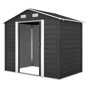 Outsunny 7.7' x 6.5' Outdoor Metal Garden Shed House Hut Gardening Tool Storage with Ventilation, Dark Grey - Image 2