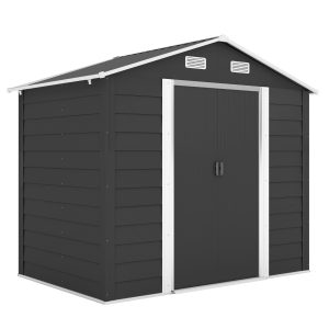 Outsunny 7.7' x 6.5' Outdoor Metal Garden Shed House Hut Gardening Tool Storage with Ventilation, Dark Grey - Image 11