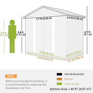 Outsunny 7.7' x 6.5' Outdoor Metal Garden Shed House Hut Gardening Tool Storage with Ventilation, Dark Grey - Image 3