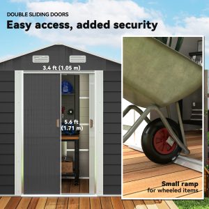 Outsunny 7.7' x 6.5' Outdoor Metal Garden Shed House Hut Gardening Tool Storage with Ventilation, Dark Grey - Image 6