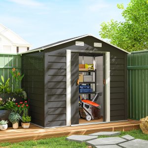 Outsunny 7.7' x 6.5' Outdoor Metal Garden Shed House Hut Gardening Tool Storage with Ventilation, Dark Grey - Image 8