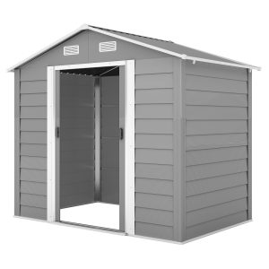 Outsunny 7.7' x 6.5' Outdoor Metal Garden Shed House Hut Gardening Tool Storage with Ventilation, Light Grey - Image 2