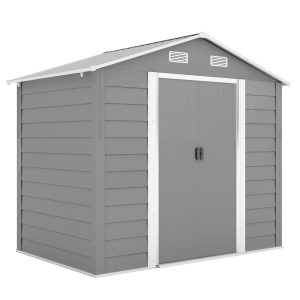 Outsunny 7.7' x 6.5' Outdoor Metal Garden Shed House Hut Gardening Tool Storage with Ventilation, Light Grey - Image 11