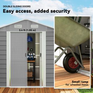 Outsunny 7.7' x 6.5' Outdoor Metal Garden Shed House Hut Gardening Tool Storage with Ventilation, Light Grey - Image 6