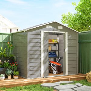 Outsunny 7.7' x 6.5' Outdoor Metal Garden Shed House Hut Gardening Tool Storage with Ventilation, Light Grey - Image 8