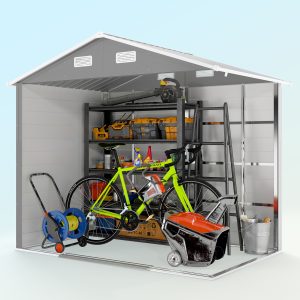 Outsunny 7.7' x 6.5' Outdoor Metal Garden Shed House Hut Gardening Tool Storage with Ventilation, Light Grey - Image 10