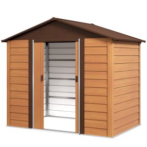 Outsunny 7.7' x 6.5' Outdoor Metal Garden Shed with Lock and Ventilation Gardening Tool Storage, Dark Brown - Image 2