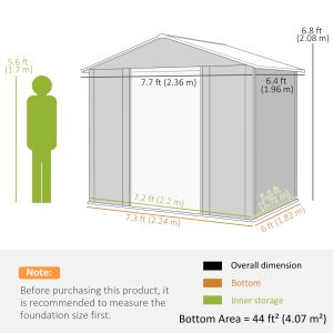 Outsunny 7.7' x 6.5' Outdoor Metal Garden Shed with Lock and Ventilation Gardening Tool Storage, Dark Brown - Image 3
