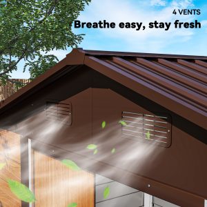 Outsunny 7.7' x 6.5' Outdoor Metal Garden Shed with Lock and Ventilation Gardening Tool Storage, Dark Brown - Image 9