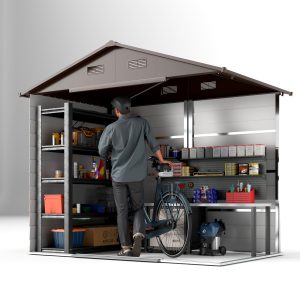 Outsunny 7.7' x 6.5' Outdoor Metal Garden Shed with Lock and Ventilation Gardening Tool Storage, Dark Brown - Image 10