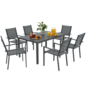 Outsunny 7 Piece Outdoor Dining Set with 6 Stackable Chairs, Rectangle Table, WPC Slatted Top, Rust-Resistant Steel Frame - Image 21