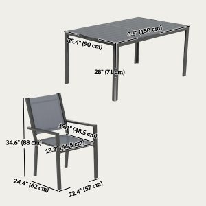 Outsunny 7 Piece Outdoor Dining Set with 6 Stackable Chairs, Rectangle Table, WPC Slatted Top, Rust-Resistant Steel Frame - Image 13
