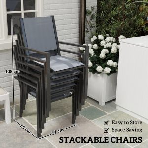 Outsunny 7 Piece Outdoor Dining Set with 6 Stackable Chairs, Rectangle Table, WPC Slatted Top, Rust-Resistant Steel Frame - Image 14