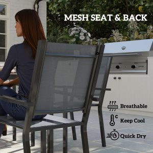 Outsunny 7 Piece Outdoor Dining Set with 6 Stackable Chairs, Rectangle Table, WPC Slatted Top, Rust-Resistant Steel Frame - Image 5