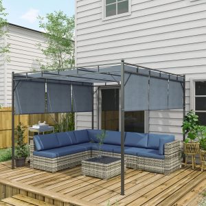 Outsunny 7 Pieces Patio Furniture Set, Rattan Conversation Set Garden Wicker Sofa Set with Washable Cushions and Coffee Table, for Deck Balcony Yard, Blue - Image 10