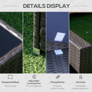 Outsunny 7 Pieces Patio Furniture Set, Rattan Conversation Set Garden Wicker Sofa Set with Washable Cushions and Coffee Table, for Deck Balcony Yard, Navy Blue - Image 6