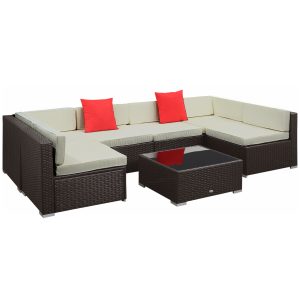 Outsunny 7 Pieces Patio Sofa Outdoor Wicker Sectional Patio Furniture, Dark Brown & Beige - Image 12