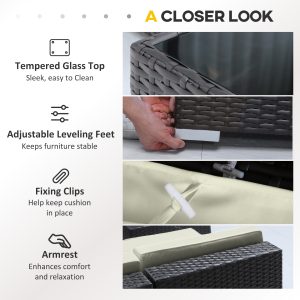 Outsunny 7 Pieces Patio Sofa Outdoor Wicker Sectional Patio Furniture, Dark Brown & Beige - Image 16