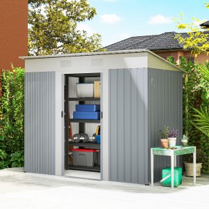 Outsunny 7' x 4' Outdoor Storage Shed, Metal Garden Shed with Lockable Sliding Doors and Vents, Grey - Image 1