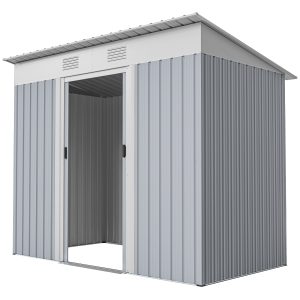 Outsunny 7' x 4' Outdoor Storage Shed, Metal Garden Shed with Lockable Sliding Doors and Vents, Grey - Image 2