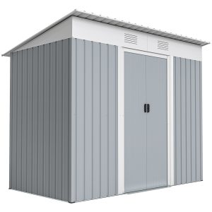 Outsunny 7' x 4' Outdoor Storage Shed, Metal Garden Shed with Lockable Sliding Doors and Vents, Grey - Image 11