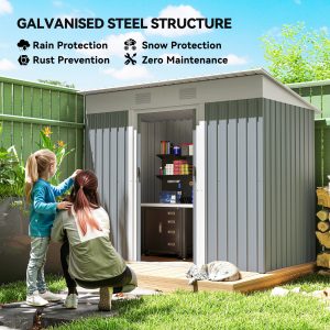 Outsunny 7' x 4' Outdoor Storage Shed, Metal Garden Shed with Lockable Sliding Doors and Vents, Grey - Image 4
