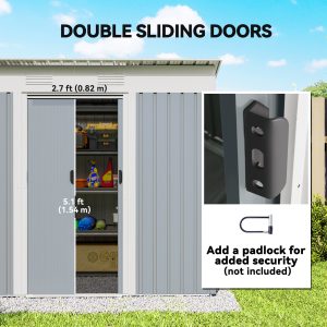 Outsunny 7' x 4' Outdoor Storage Shed, Metal Garden Shed with Lockable Sliding Doors and Vents, Grey - Image 5