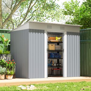 Outsunny 7' x 4' Outdoor Storage Shed, Metal Garden Shed with Lockable Sliding Doors and Vents, Grey - Image 8