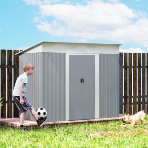 Outsunny 7' x 4' Outdoor Storage Shed, Metal Garden Shed with Lockable Sliding Doors and Vents, Grey - Image 9
