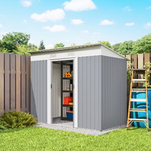 Outsunny 7' x 4' Outdoor Storage Shed, Metal Garden Shed with Lockable Sliding Doors and Vents, Grey - Image 10